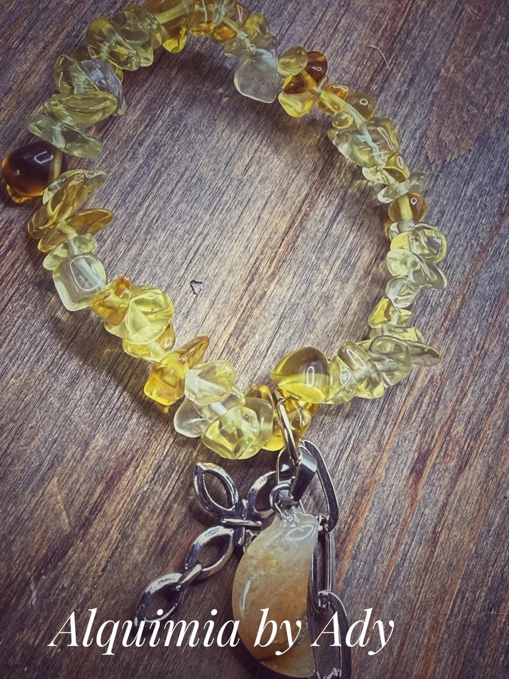 Citrine  summer beaded bracelet + moon carved cross charms